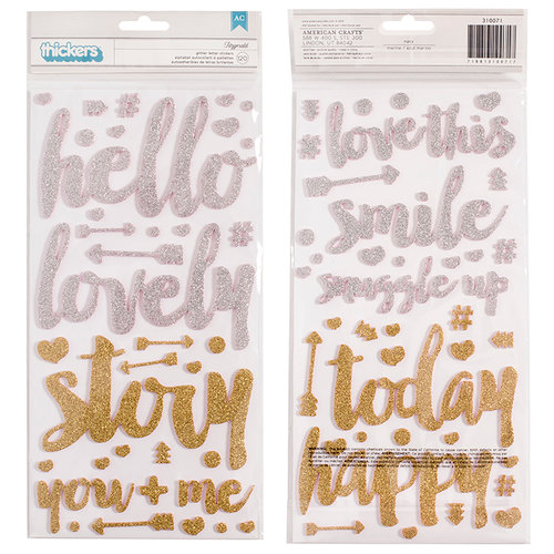 Pink Paislee - Cedar Lane Collection - Thickers - Glitter - Foam - Phrases - White and Gold