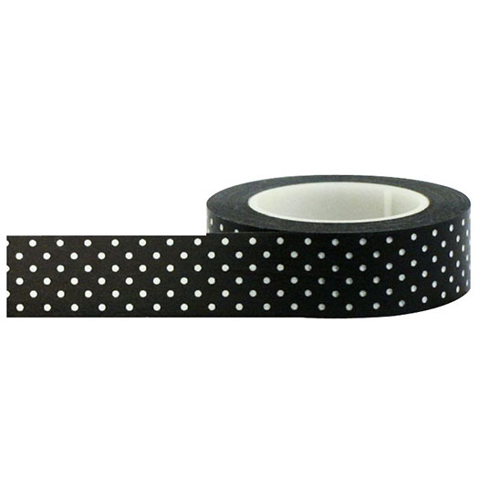 Little B Decorative Paper Tape Black with Small White Polka Dots 15mm