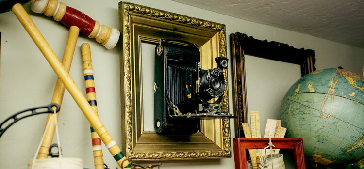 Studio: Decor, framed vintage camera