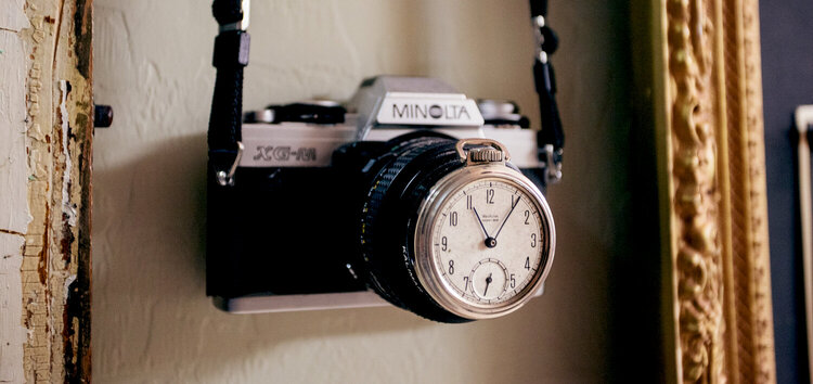 Studio Organization - Decor: camera w/pocket watch lens