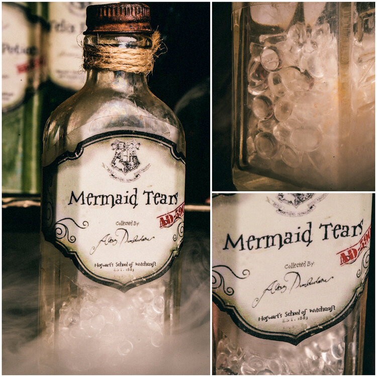 DIY Harry Potter Potions for Halloween: Mermaid Tears in Vintage Flavoring bottle