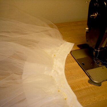 Adding the middle layers of tulle to tutu skirts