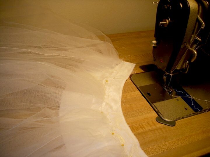Adding the middle layers of tulle to tutu skirts