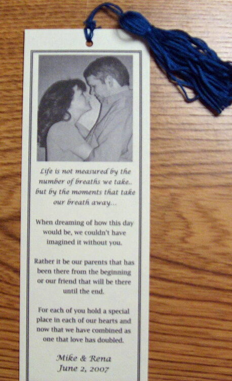Our wedding thank you bookmark