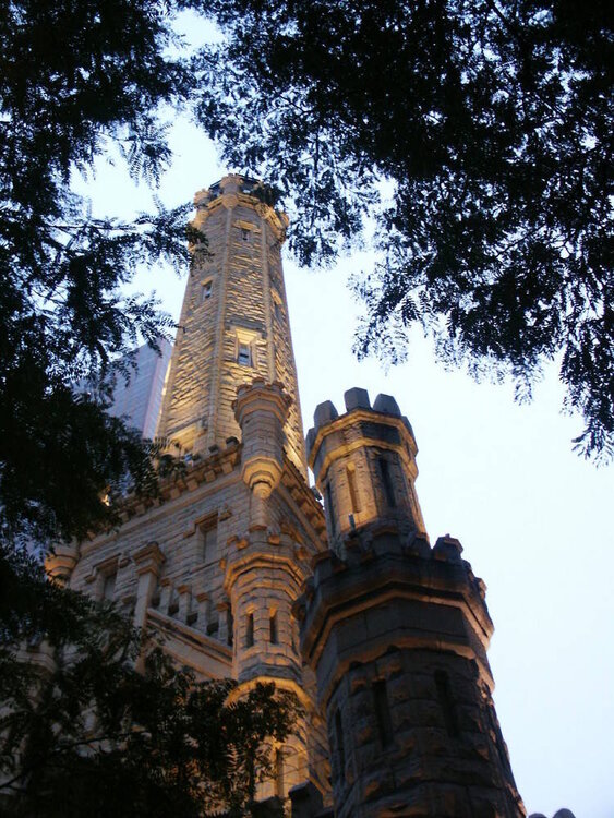 Old Water Tower in Chicago at dusk
