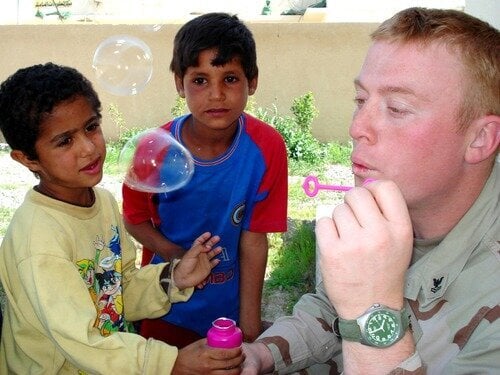 Art blowing bubbles with some new friends