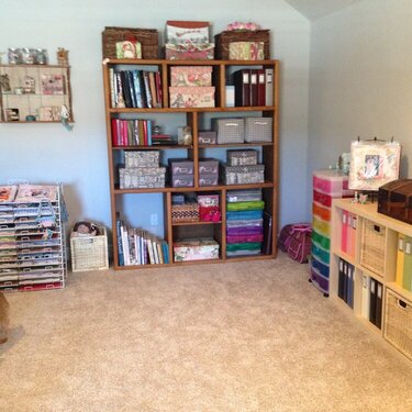 slightly improved scrapbook room shelves.