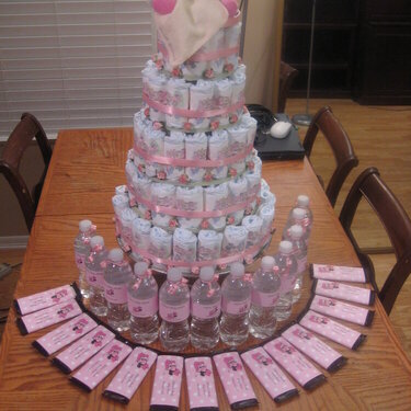 Baby Minne diaper cake, invite and party favors