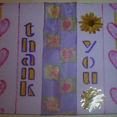 Thank You Card - Purple &amp; Yellow Hearts &amp; Flowers