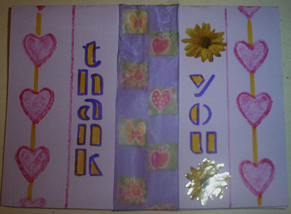 Thank You Card - Purple &amp; Yellow Hearts &amp; Flowers