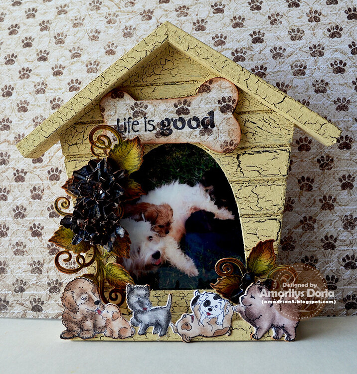 Altered puppy wooden picture frame