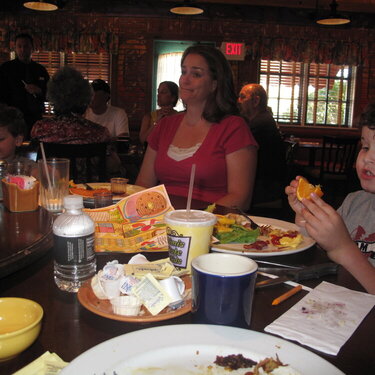 Our scrapping buddy Carrie and her sons in Vegas at breakfast