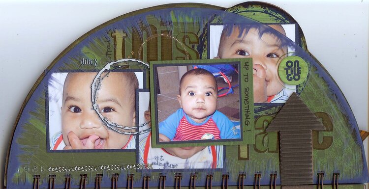 ZZ - Our Boy 6x12 Half Circle Book  Page 3 with acetate elements showing