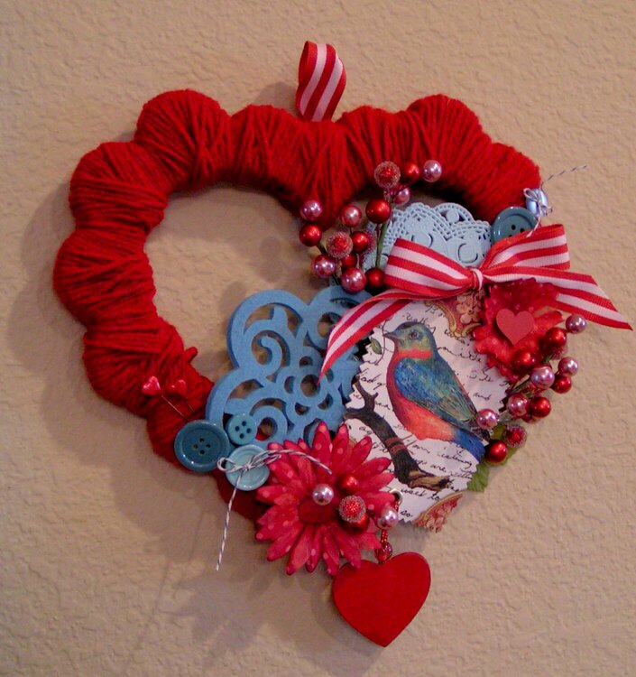 Heart Shaped Valentine&#039;s Yarn Wreath * Say It With Letters DT*