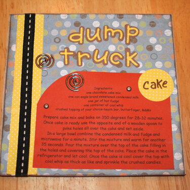 Dump Truck Cake recipe card