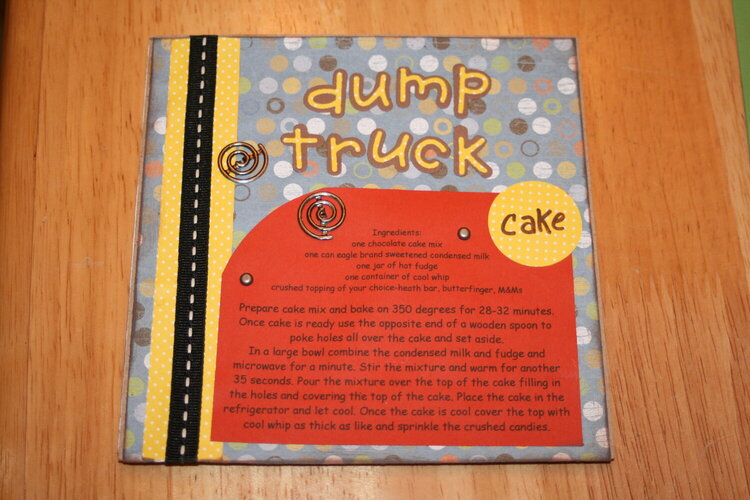 Dump Truck Cake recipe card