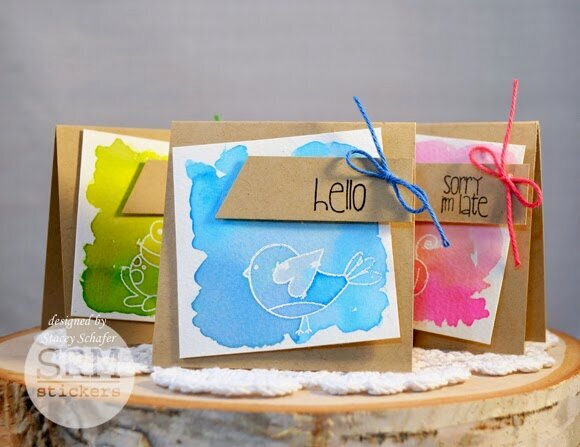 Watercolored Stamped Cards
