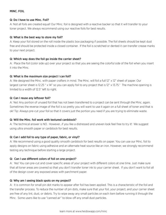 Heidi Swapp Minc FAQs