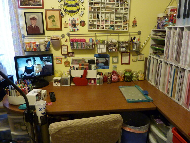 this is my area where i actually do my scrapbooking. I call my sb room my &quot;Happy Place&#039;. I have things on the walls that student