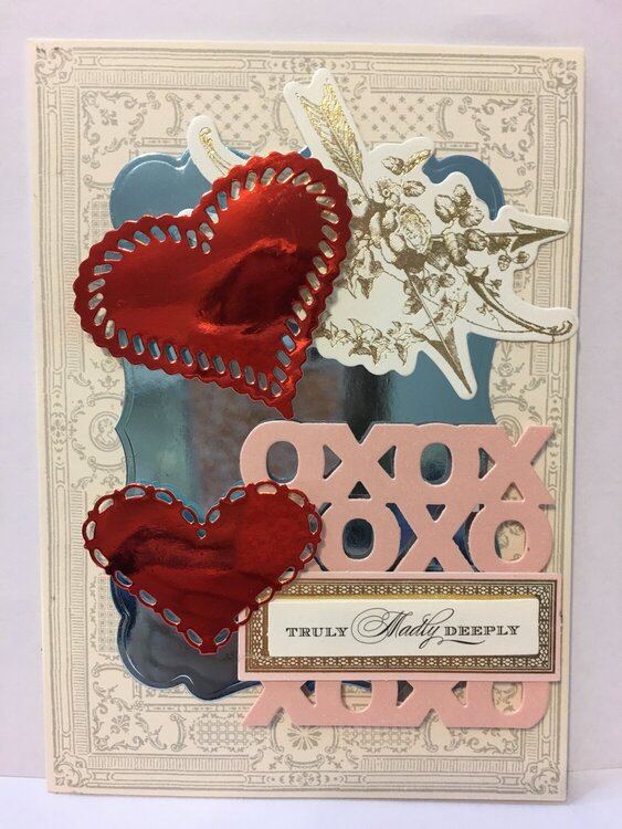VALENTINE&#039;S DAY CARD WITH FOILED HEARTS AND XOXO