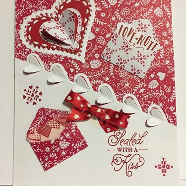 LAYERED HEART, ENVELOPE AND PATTERNED PAPER DIE CUTS VALENTINE&#039;S DAY CARD