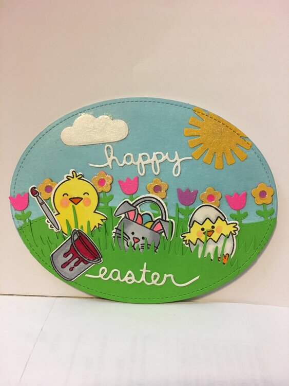 Egg-Shaped Happy Easter Card with Chick, Basket