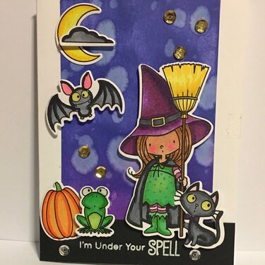 P2- Cute Birdie Brown Halloween Witch Card