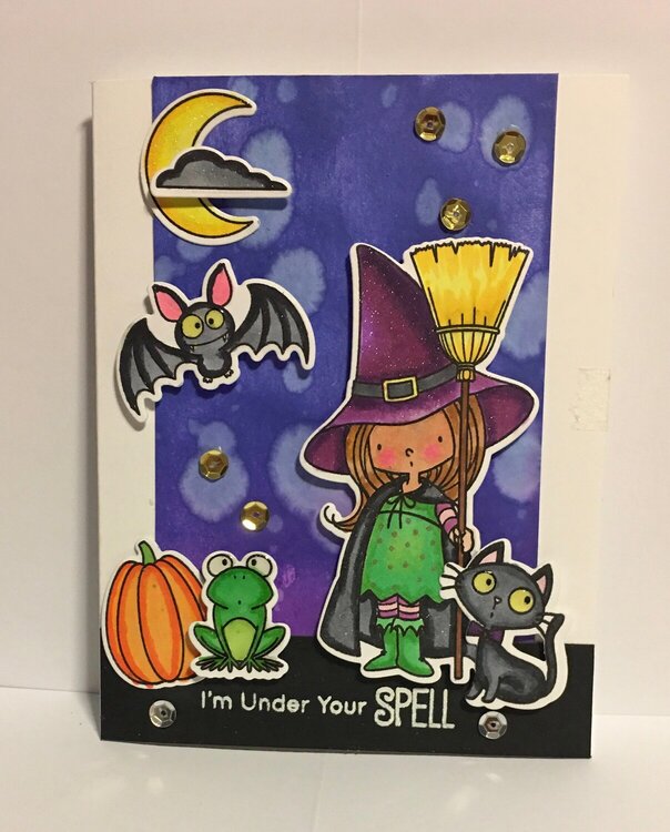 P2- Cute Birdie Brown Halloween Witch Card