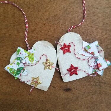 Wood heart Christmas ornaments