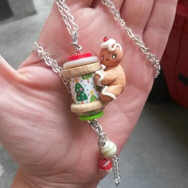 Gingerbread on a wood spool necklace