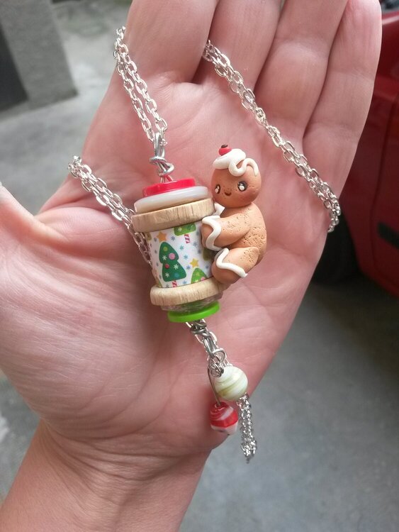 Gingerbread on a wood spool necklace