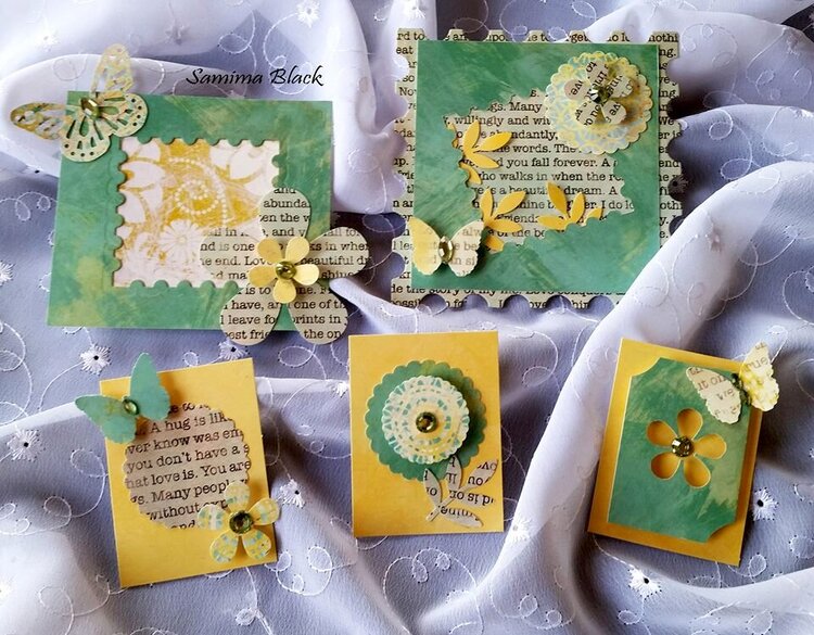 Embellishments for quick cards, tags and gift packaging