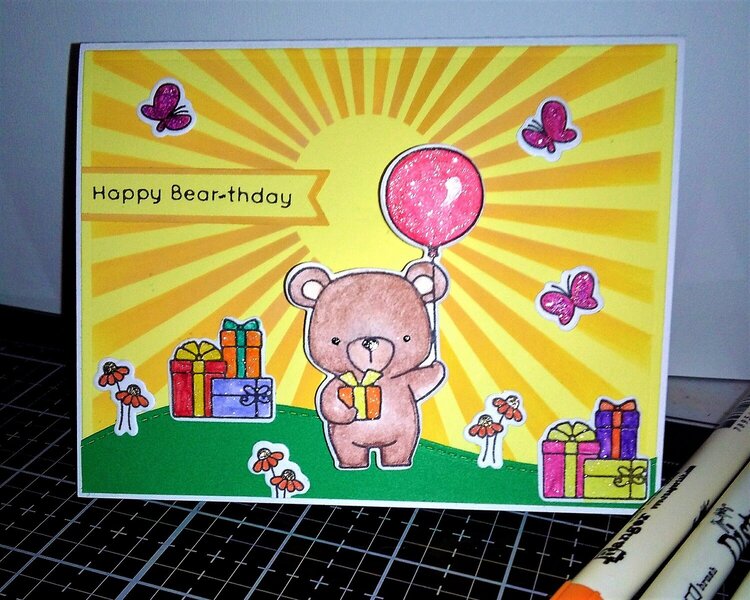 Happy Bear-thday card, inside and envelope