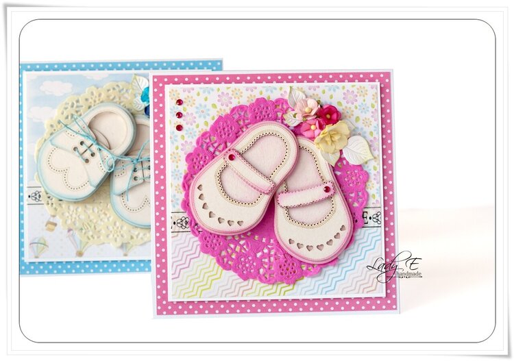 Card fir baby girl with baby shoes