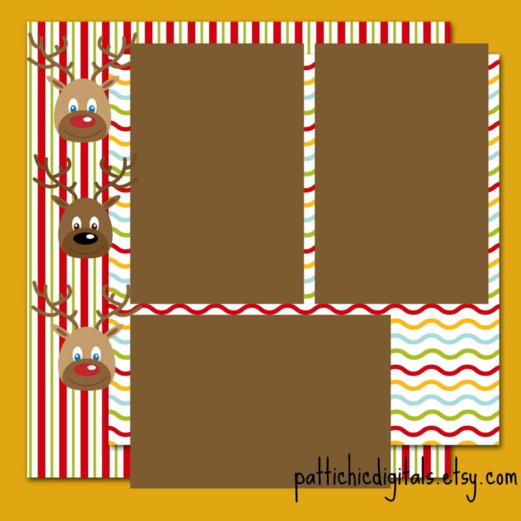 Cute Reindeer Christmas 12x12 Scrapbook Page Layout