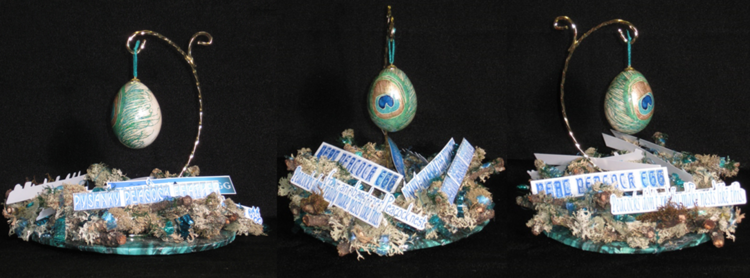 Peacock Pysanky with nest-left, front &amp; right