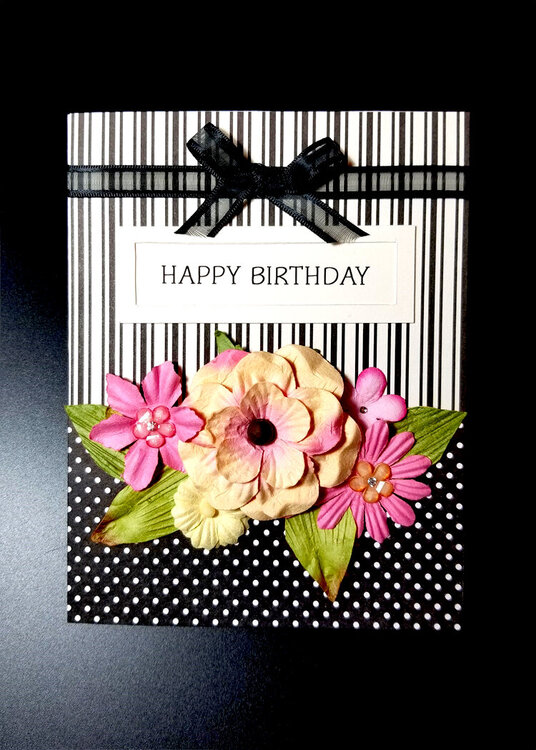Black White and Floral Bday Card