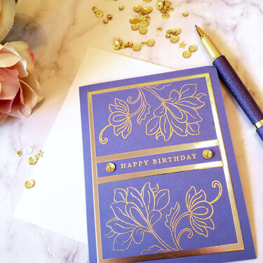 Periwinkle and Gold Birthday Card