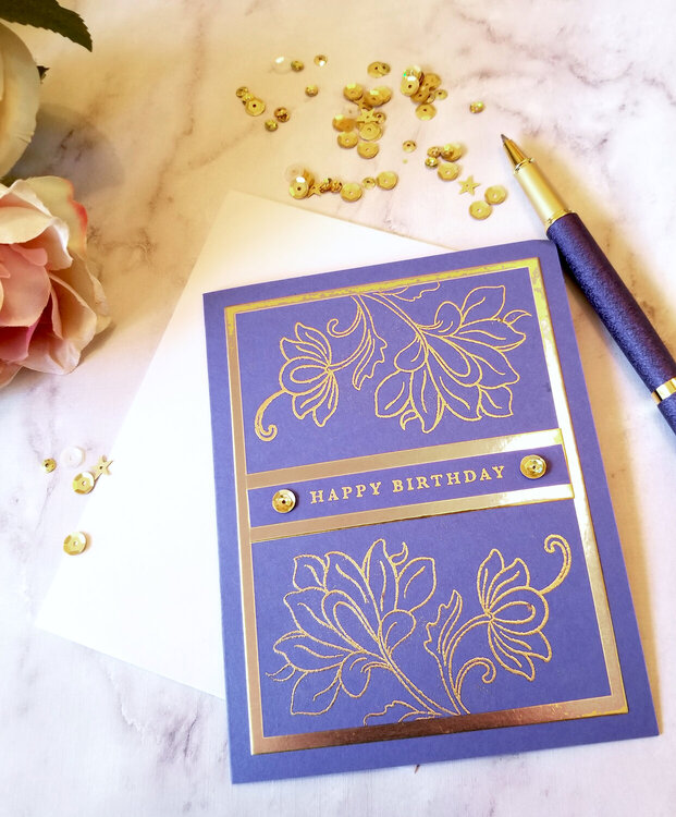 Periwinkle and Gold Birthday Card