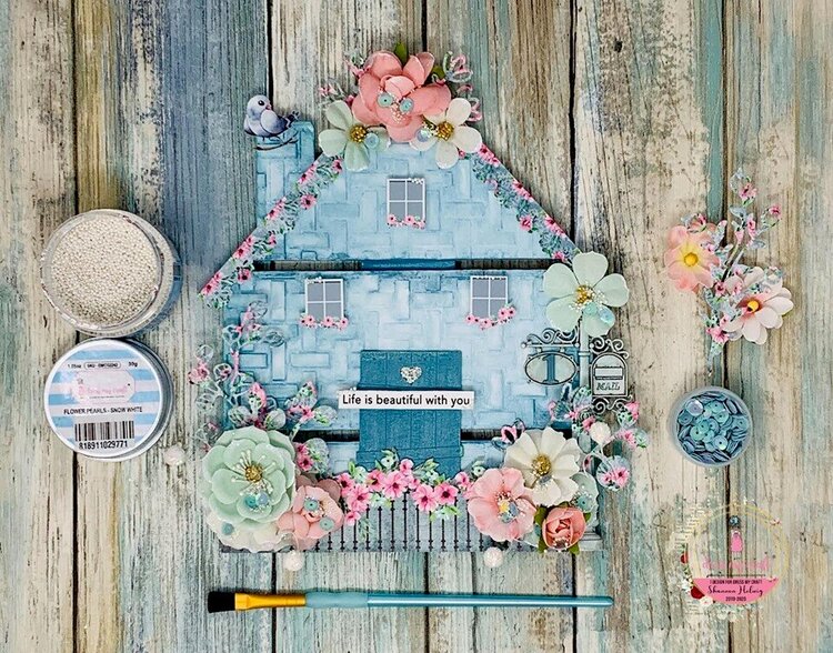Mixed Media House featuring Dress My Craft&#039;s Magnolias Collection