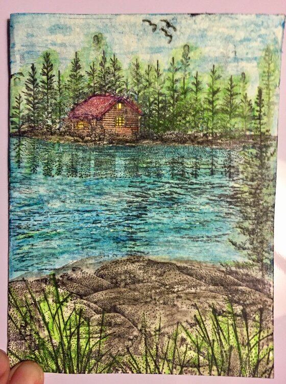 Watercolor Lakeside Cottage