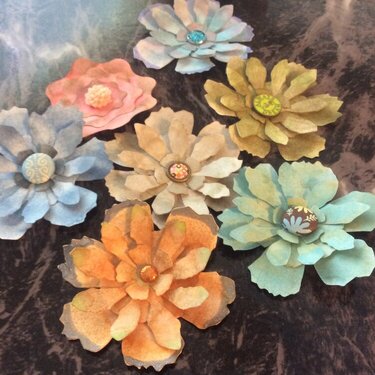 Distressed ink paper flower embellishments