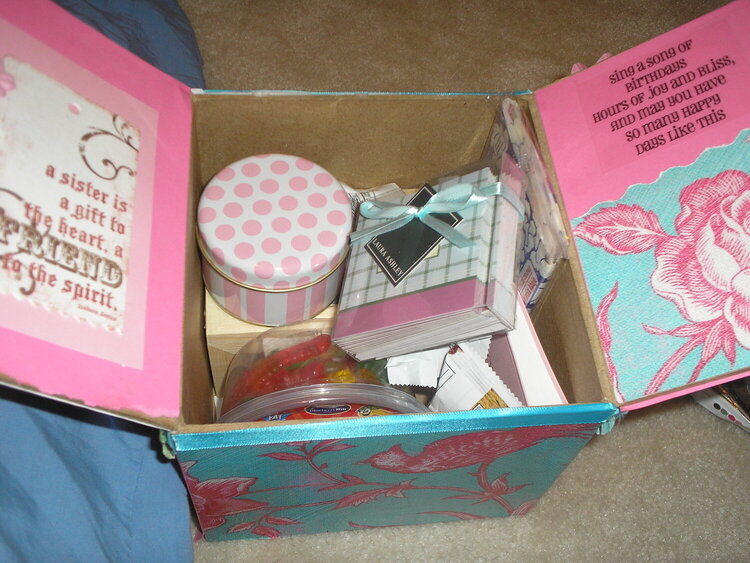 Goodies inside of Sister&#039;s Birthday Box