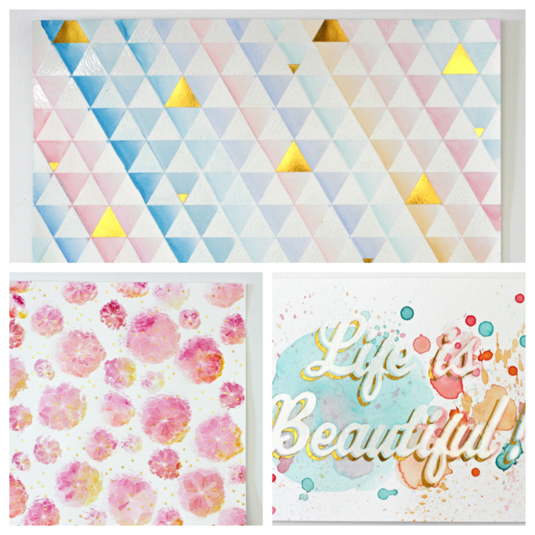 Julie Comstock had fun with the new Cosmo Cricket Watercolor Paper Collection