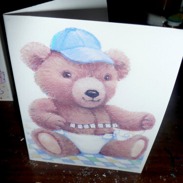 Baby boy bear card outside
