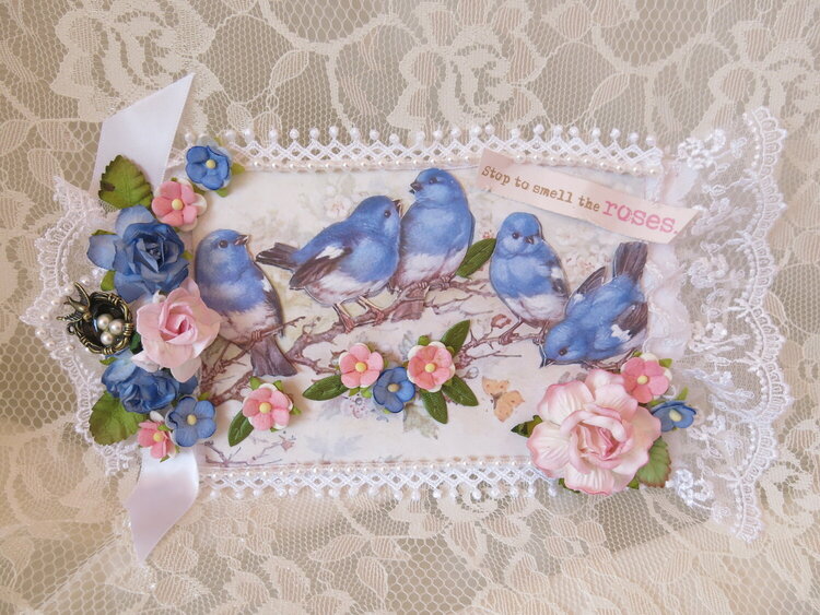 Shabby Chic ***Stop To Smell The Roses Birds Tag
