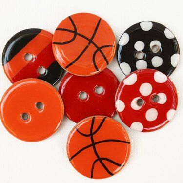 Chipboard Buttons and Embellishments (Set of 7) Basketball