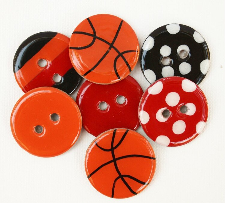 Chipboard Buttons and Embellishments (Set of 7) Basketball