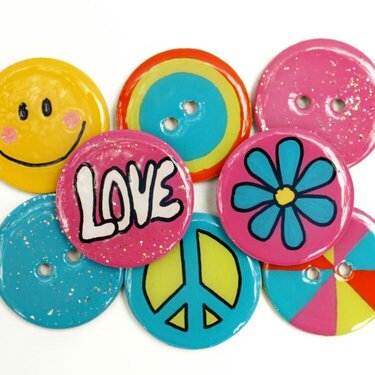 Chipboard Buttons and Embellishments (Set of 8) Groovy
