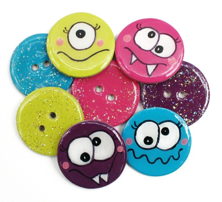 Chipboard Buttons and Embellishments (Set of 8) Lil Girl Monsters